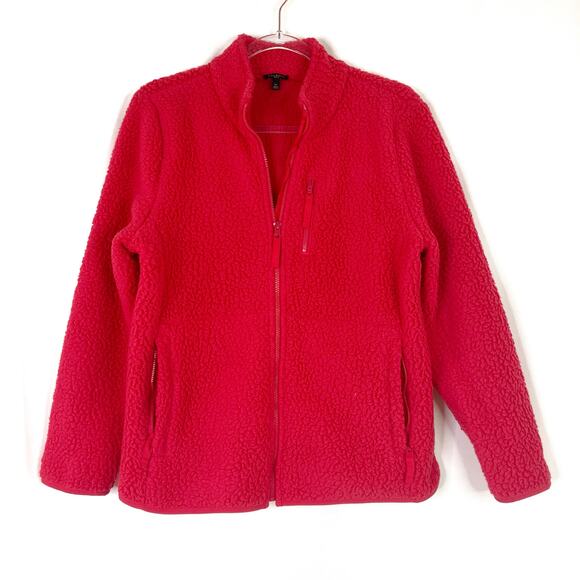 Talbots | Hot Pink Sherpa Polyester Jacket Womens Large PETITE - Picture 1 of 6